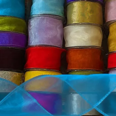 PREMIUM ORGANZA WIRED EDGE RIBBON - 31 COLOURS - 32/50/70mm Chiffon Sheer Per 1M • £1.88