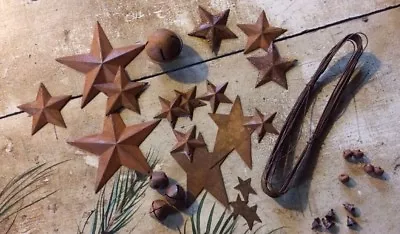 33pc Sample Sampler Lot Rusty Metal Barn Stars Star Jingle Bells Wire Craft • $8.99