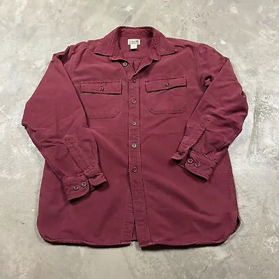 Vintage LL Bean Chamois Shirt M Maroon 90s Flannel Hiking Camping Distressed • $14.99