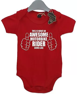 Awesome Motor Bike Rider Gift Baby Grow Boys Girls Present Play Suit Cute • £12.99