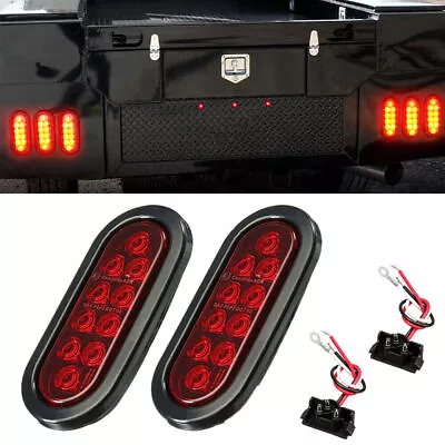 2pc 6  Oval Trailer Lights 10 LED Stop Turn Tail Truck Sealed Grommet Plug DOT • $15.99