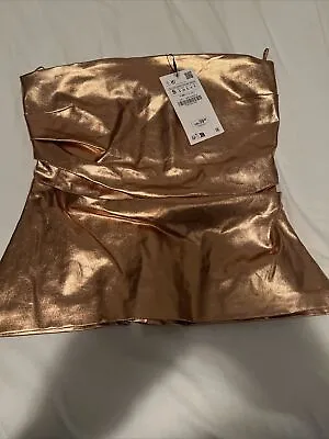 $34.99 • Buy Zara New Woman Off-shoulder Metallic Strapless Top Bronze Size S