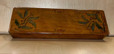 £27.50 • Buy Antique Vintage Leaf Decorated Wooden School Pencil Pen Case Box 8.75” Long.