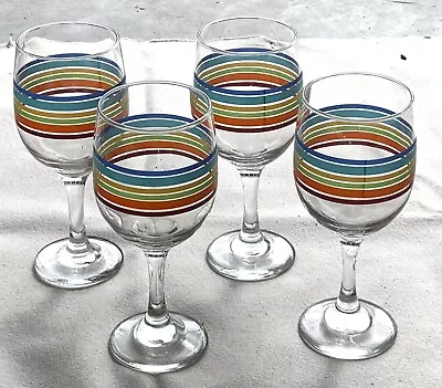 4 Libbey Fiesta Colorful Rainbow Striped Stemmed Wine Glasses • $45