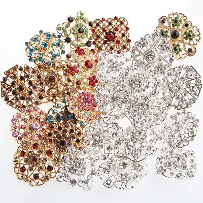 Lot 24pcs Crystal Brooch Pins Mixed Vintage Style Golden Rhinestone DIY Bouquet • $11.58