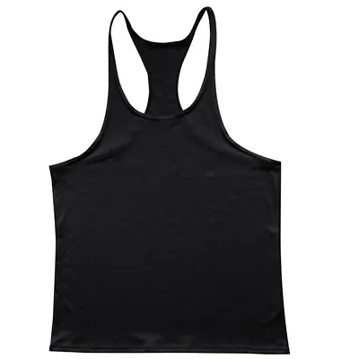 Mens Gym Vest Racerback Bodybuilding Muscle Stringer Plain Tank Top Fitness • £7.26