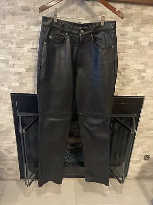 Amazing Vintage Leather Jeans 5 Pocket Unisex Riding Pants Sz 32x34 Rock Star • $64.99