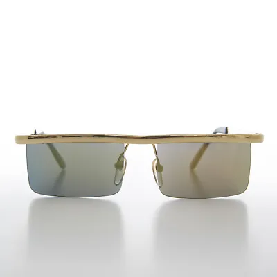 Gold Futuristic Rimless Block Lens Vintage 90s Steampunk Sunglasses - Hans • $28