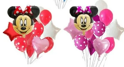  NEW Minnie Mouse Stars Hearts Complete Set Pink Red 12 Pcs Balloons UK Free P&P • £12.50