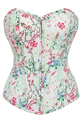 Corset Story Dahlia Meadow Cotton Overbust Corset With Zip Front Size 28  UK 8 • £38.99