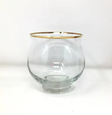 Clear Glass Fish Bowl Gold Rim Small Vase 5” Tall 4” Wide Vintage  • $14.50