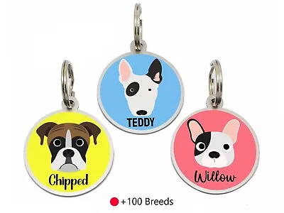 £6.59 • Buy Double Side Engraved Dog Breed Thick Round Id Name Disc Personalised Pet Dog Tag