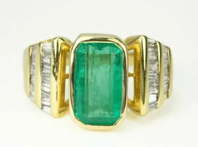 3.12Ct Emerald Cut Lab Created Green Diamond Ring 14K Yellow Gold Plated Silver • $111.99
