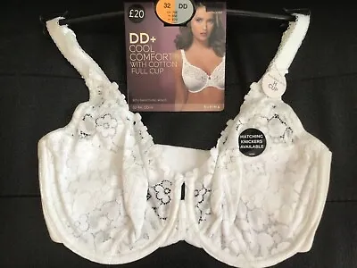 FAMouS Chain Store WHITE COTTON RICH LACE COOL COMFORT FIRM SUPPORT BRA • £9.95
