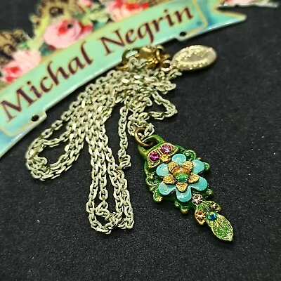 Michal Negrin Signed Long Delicate Necklace Flower & Swarovski Crystals Gift • $55.20