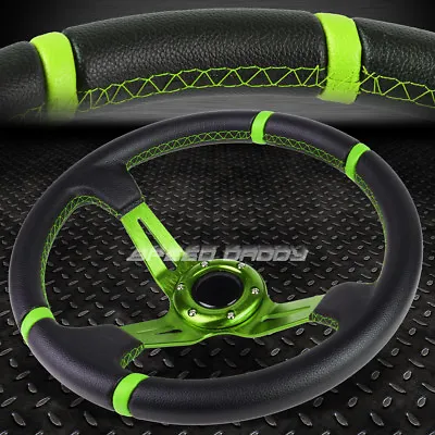 3.5  Deep Dish Green Spoke/stripes Lightweight 6-bolt Racing Steering Wheel • $31.88