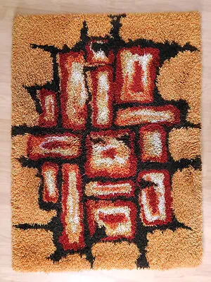 £275 • Buy 70's High Pile Wool Rug Orange Red Pop Art Vintage Mid-Century Design Rya Style 
