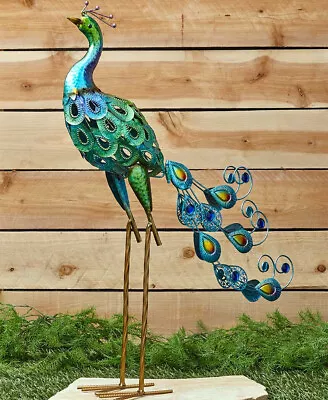 Metallic Peacock Stake Yard Garden Decor 2.5ft Bird Lawn Ornament W/Gem Accents • $36.99