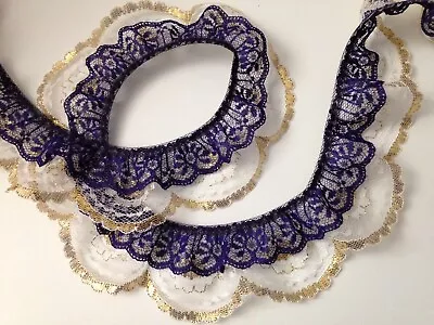 Double Ruffled Scalloped Lace Trim Purple And Gold 2 Tier Lace Trim 2 YARDS • $6.95