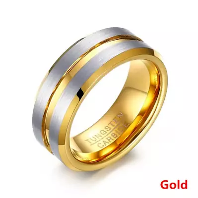 Mens Gold Wedding Ring Engagement Rings Silver Gold Tungsten Eternity Ring • £24.99