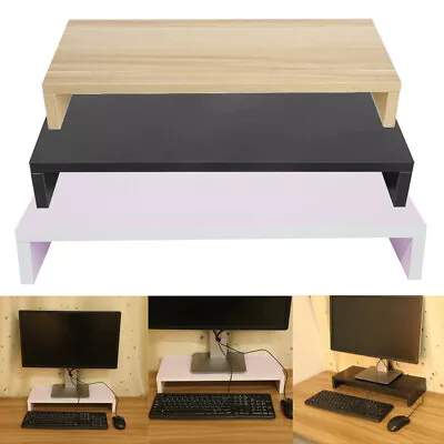 Computer Curved Monitor TV Screen Display Riser Shelf Stand Black White Wooden • £14.49