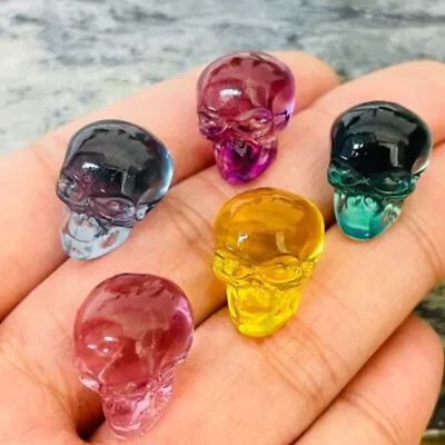 5pc Natural Fluorite Hand Carved Mini Skull Crystal Quartz Reiki Healing • $9.99