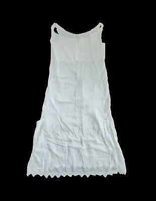 Antique Edwardian Cotton White Chemise Slip Embroidered Long • $90.25