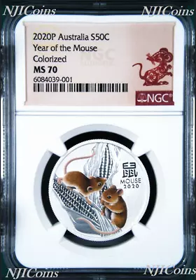 2020 Australia Colored Silver Lunar Year Of The MOUSE NGC MS 70 1/2oz 50c Coin  • $71.99
