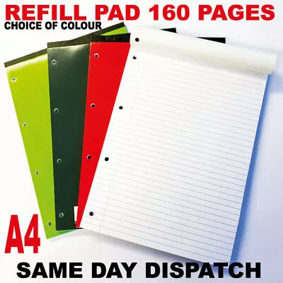 A4 Lined Refill Pad Paper White Margin 160 Pages Office Ruled Writing Notebook • £2.98