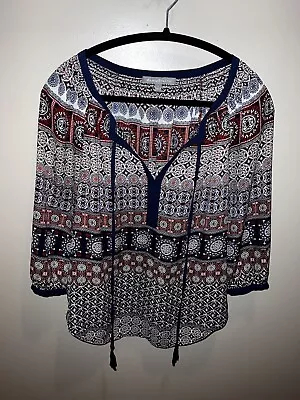 Daniel Rainn Size S Medallion Mosaic Long Sleeve Tunic Boho Oversize Blouse • £13.49