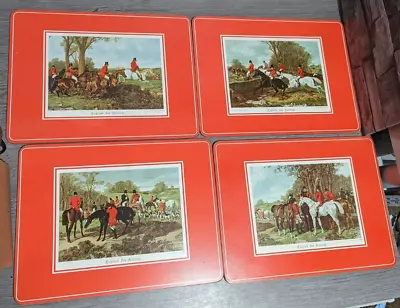 Vintage 12 X9  English Fox Hunt Hunting Set 4 Cork Back Dinner Placemats Art • $24.95