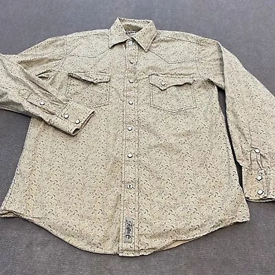 Rafter C Cowboy Shirt Mens Small Tan Paisley Pearl Snap Long Sleeve Western • $22.45