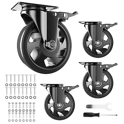 4 Inch Caster Wheels Casters Set Of 4 Heavy Duty Casters With Brake 2200 Lb... • $46.72