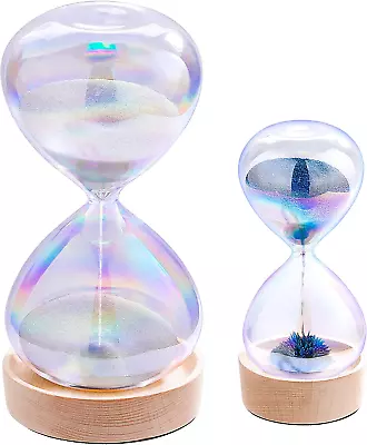 30 Minute Hourglass Sand Timer Magnetic 2 Minute Set With 7 Colored Glass & Wood • $46.31