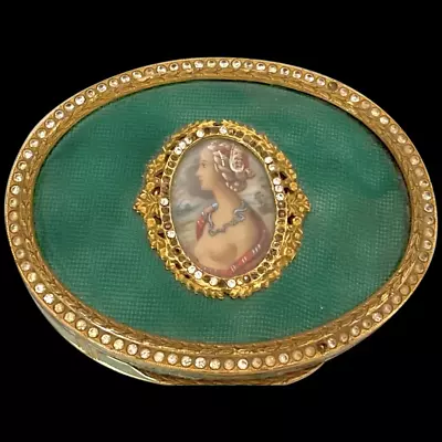 19th Century French Bronze Vanity Casket With Guilloche Enamel Portrait • $750