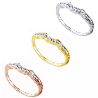 Round Cut Natural Diamond Accents 14K Gold Milgrain Enhacer Wedding Band Ring • $328.94