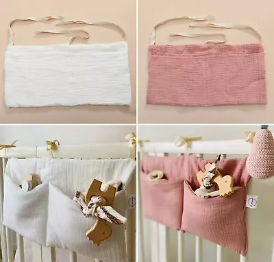 Cotton Baby Crib Hanging Storage Bag Baby Cot Bed Organizer Toy Diaper Pocket • £6.14