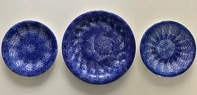 3 Williams Sonoma La Primula Italy Blue & White Spongeware Platters Plates Bowls • $29.90