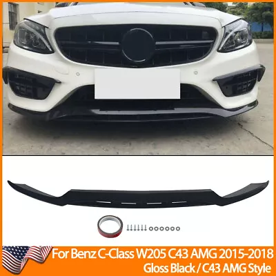 Front Splitter Bumper Lip For Benz C Class W205 C300 C43 AMG 2015-18 Gloss Black • $132.99