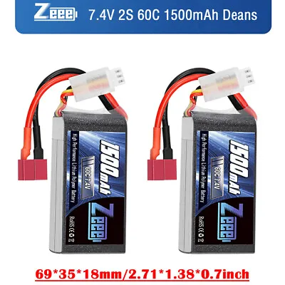 2x Zeee 2S Lipo Battery Deans 7.4V 1500mAh 60C For RC Car Truck Drone Helicopter • $25.99