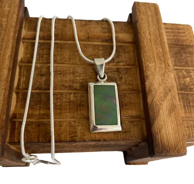 Abalone Green Pendant Necklace 925 Silver Chain Jewellery Birthday Valentine • £11.50