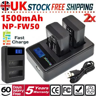 £20.99 • Buy 2x 1500mAh NP-FW50 Battery & Dual Charger For Sony Alpha A5000 A6500 A6000 A7R