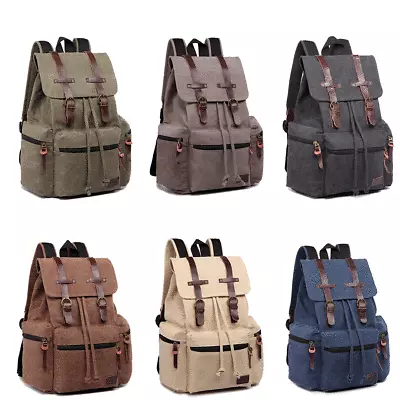 Men Women Canvas Backpack Tourist Camping School Bag Rucksack Satchel School Bag • £13.97