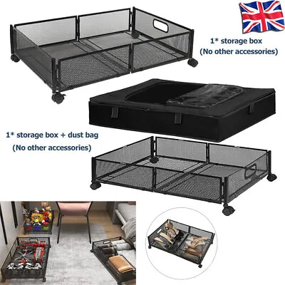 £32.53 • Buy Folding Metal Underbed Storage Box Black Bedding Container Basket With Wheels