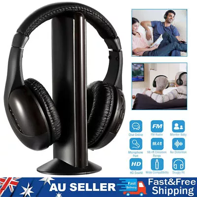 Wireless TV Headphones 5 In 1 Home Headset For TV Watching TV Ear Microphone AU • $25.64