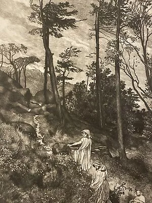 1880 Antique Etching BLACKBERRY GATHERERS G.Mason Excellent Condition • $65