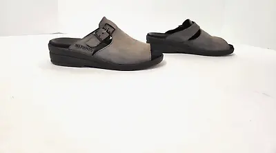 Mephisto Open Toe Mule Wedge Gray Nubuck Slip On Clog Women's EU 36/ US 5.5-6 • $25.99