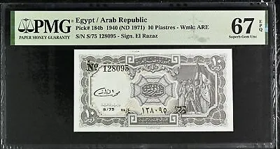 $24.99 • Buy Egypt 10 Piastres 1940 ND 1971 P 184 B Superb Gem UNC PMG 67 EPQ