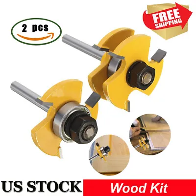 Tongue And Groove Router Bit Set 1/4  Shank 3 Teeth Adjustable T Shape Bits • $11.39
