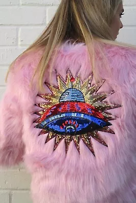 Embellished Baby Pink Faux Fur Spaceship Jacket | Party Pride | Handmade  • £65